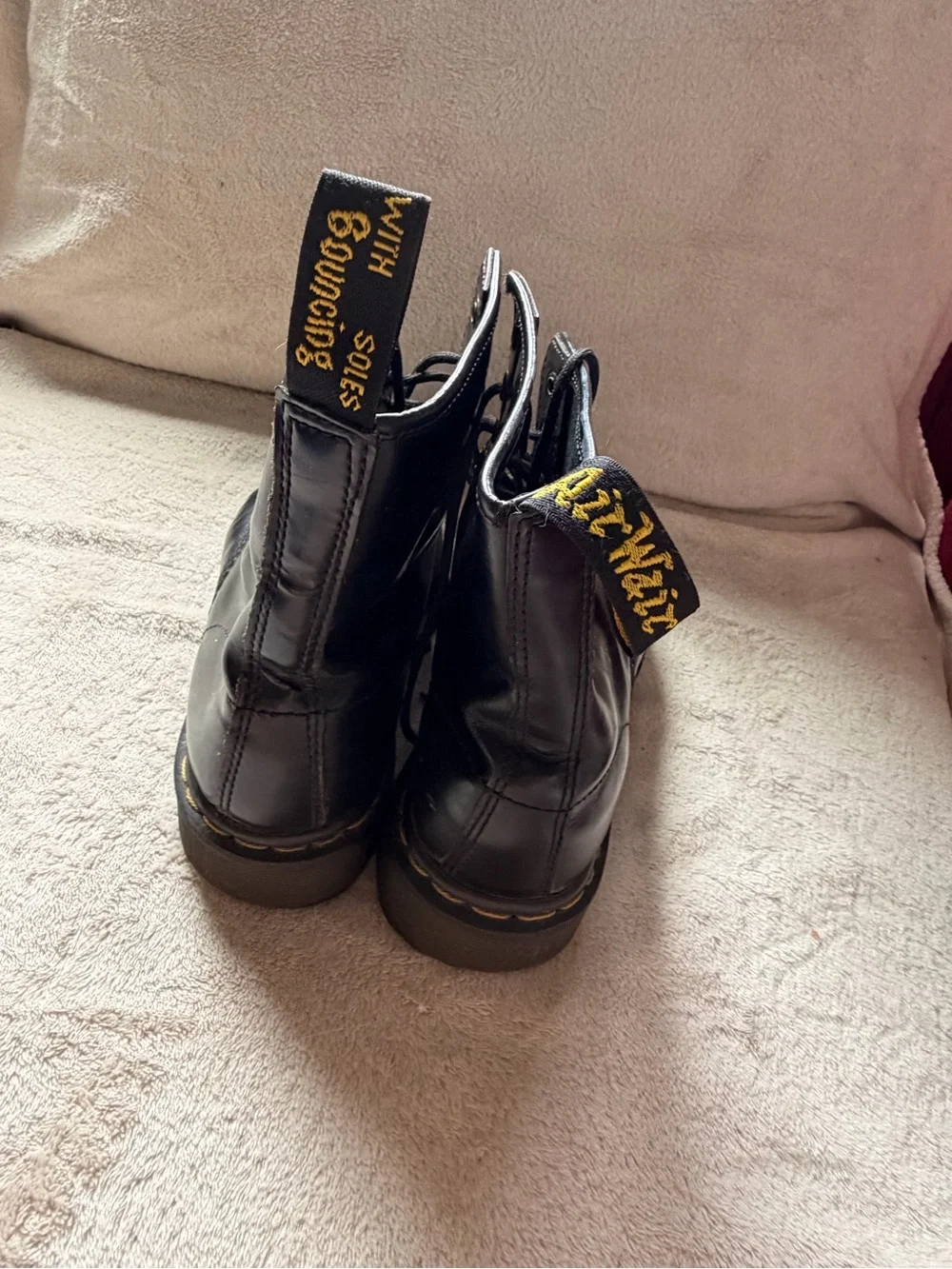Dr. Martens Black Leather Lace-Up Ankle Boots with Yellow Stitching
